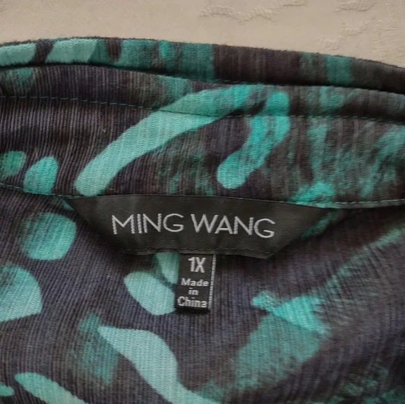 Ming Wang Teal and Black Patterned swing jacket blazer wired collar - Picture 5 of 9
